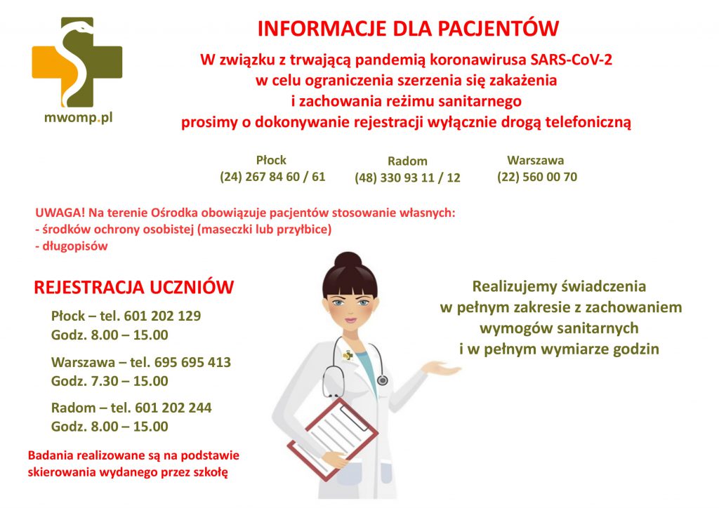 infografika na temat informacji dla pacjentów odnośnie przyjmowania interesantów podczas pandemii